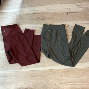 ATHLETA Burgundy and Olive Leggings Set